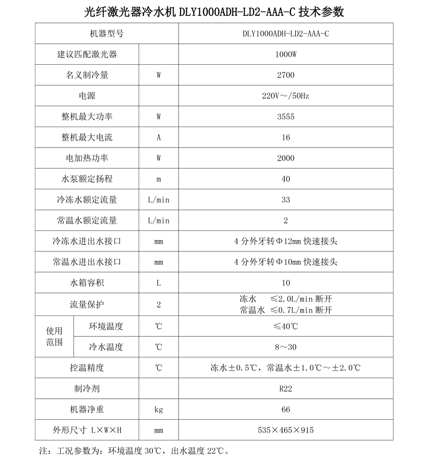 光纖激光器冷水機 1000W參數(shù)
